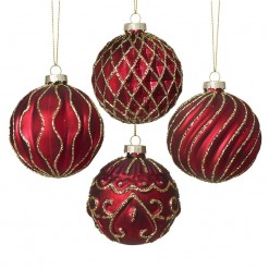 Set of 4 Red & Gold Glass Baubles